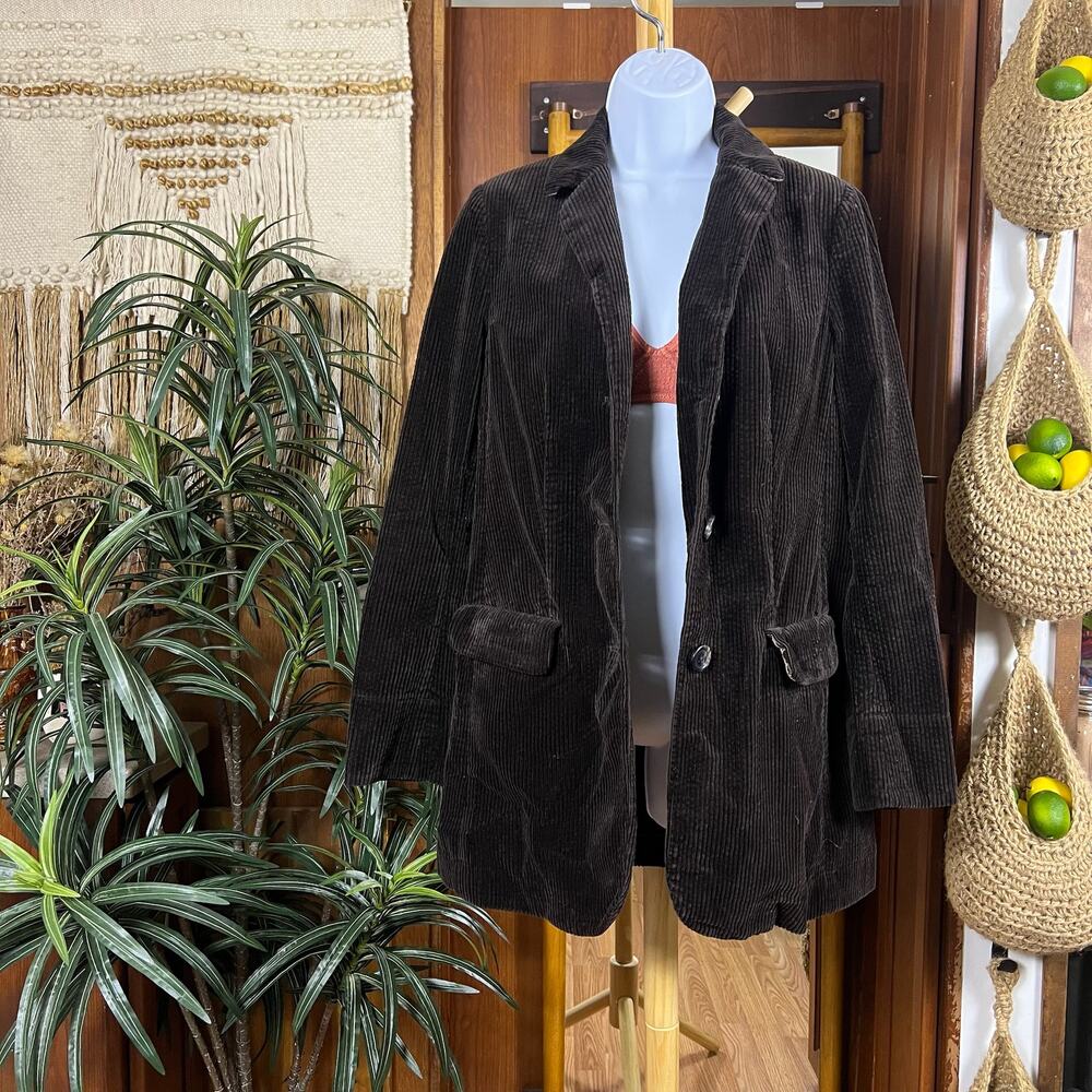 Vintage J.Jill Chocolate Brown Corduroy Jacket XS | Velvet Trim Dark Academia